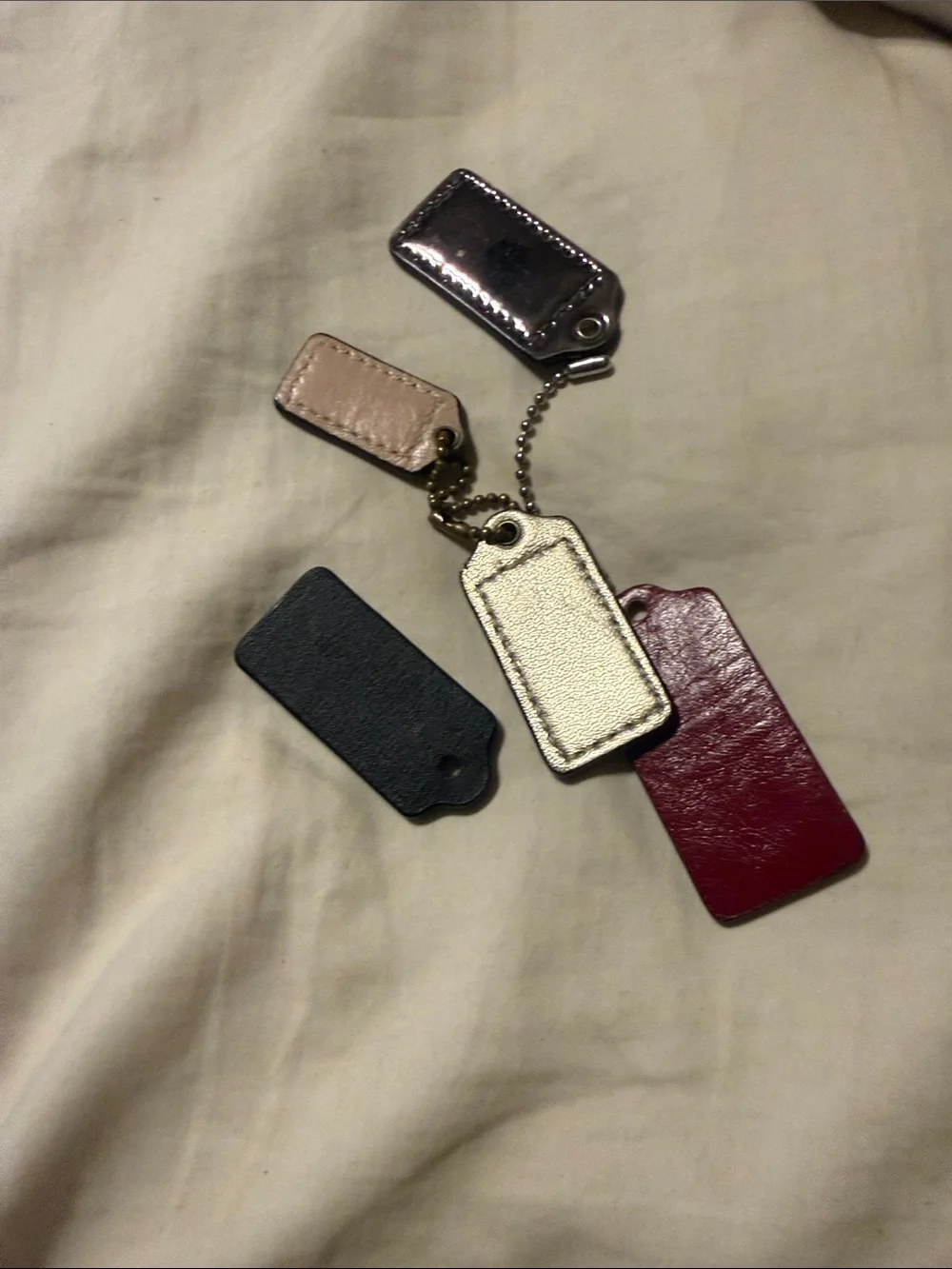 Coach Leather Key & Tag Set - Red, Gold, Black, Pink, Navy